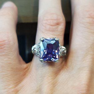 Size 6 925 Sterling Silver Fancy Purple Glass And Crystal Ring
